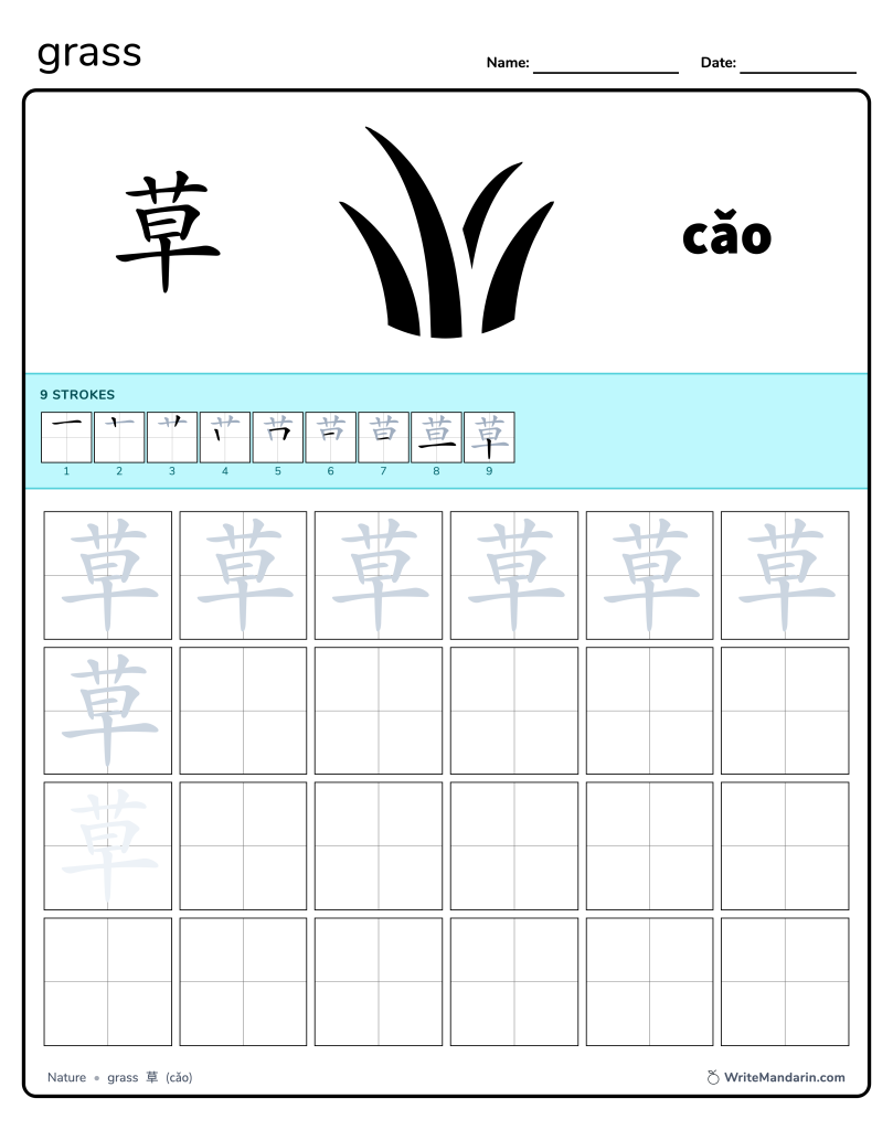 Preview image of Grass 草 worksheet