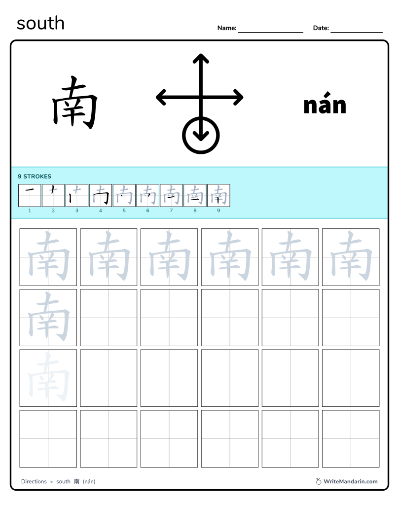 Preview image of South 南 worksheet